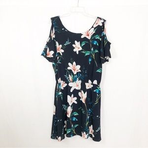 C&E Floral Hawaiian Mini Dress, Size Large, Blue Black